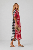 Adri Red Mixed-Print Oversized Shirt Midi Dress