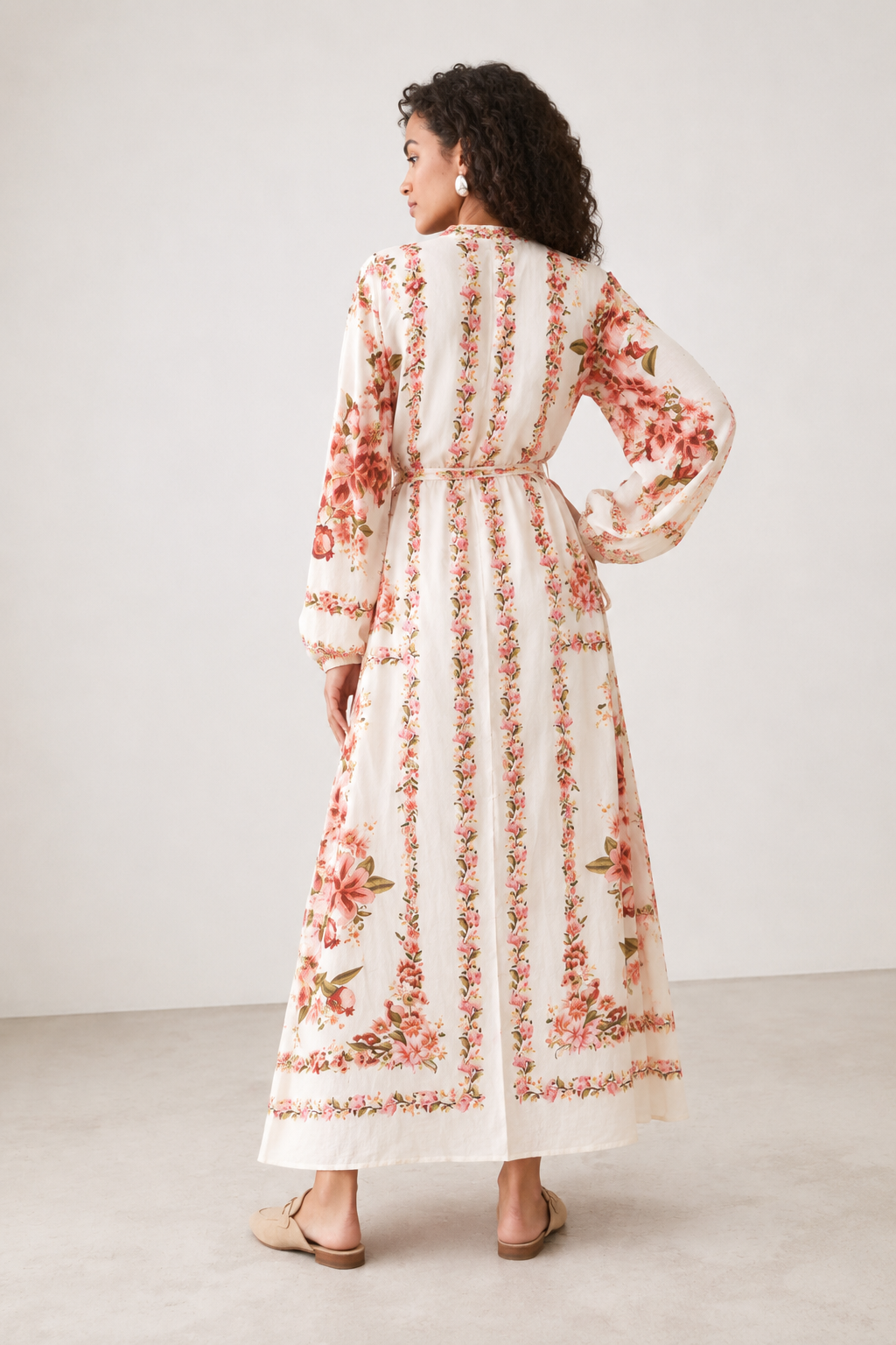Sarit Ivory Floral Tie-Waist Maxi Dress