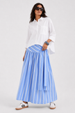 Blue Striped Wrap-Waist Maxi Skirt