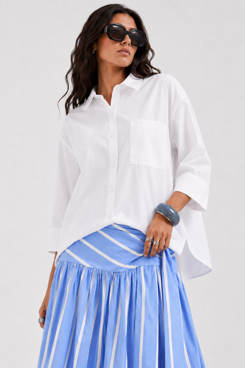 Blue Striped Wrap-Waist Maxi Skirt