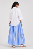 Blue Striped Wrap-Waist Maxi Skirt