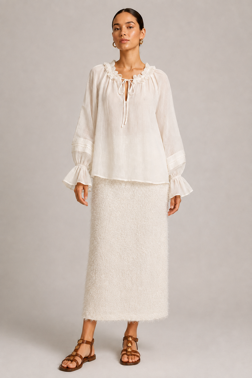 Apolline Ruffle Tie-Neck Blouse