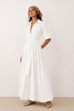 Pamela White Belted Maxi Shirt Dress