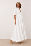 Pamela White Belted Maxi Shirt Dress