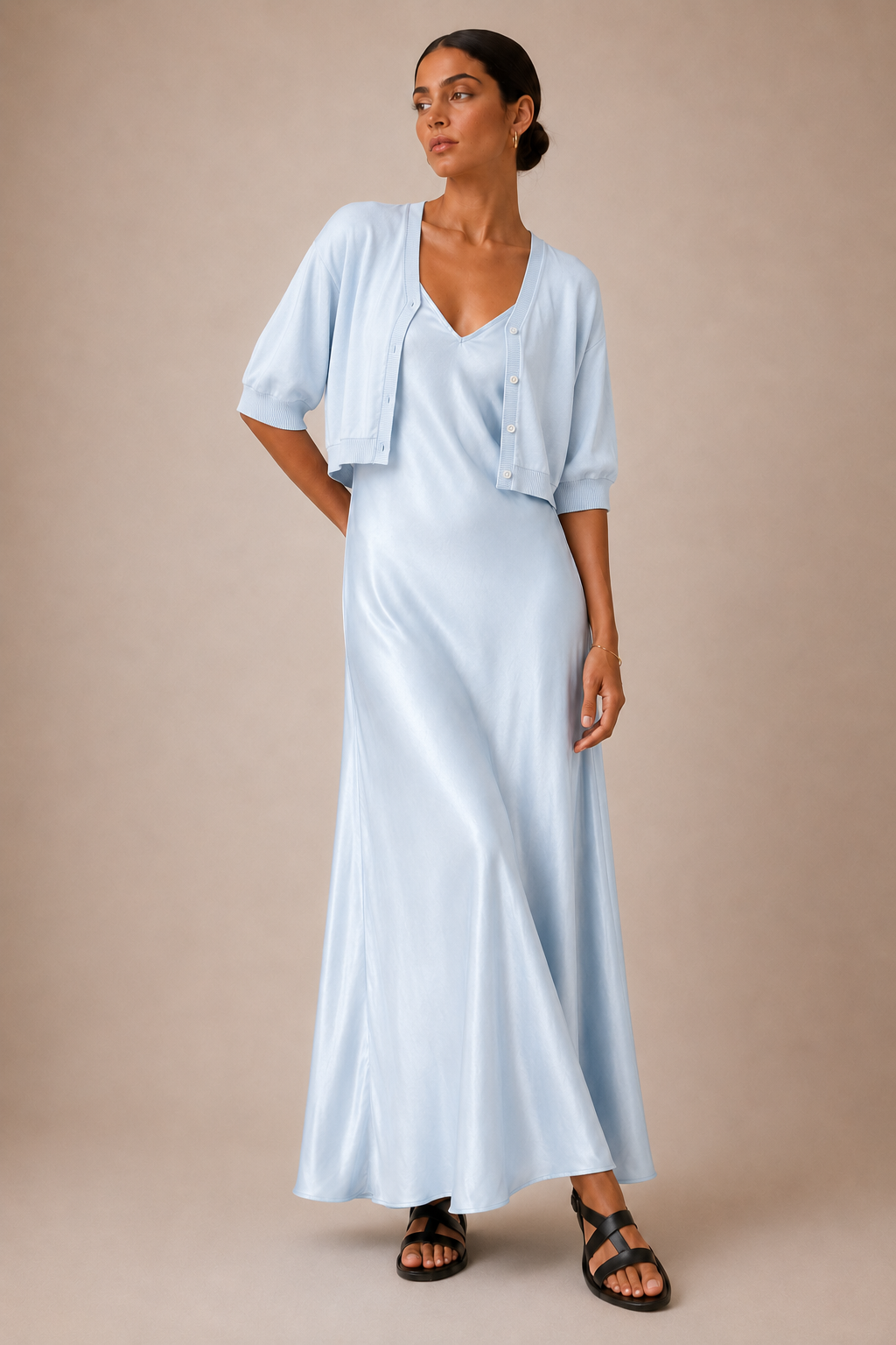 Capucine Satin Slip & Cardigan Set