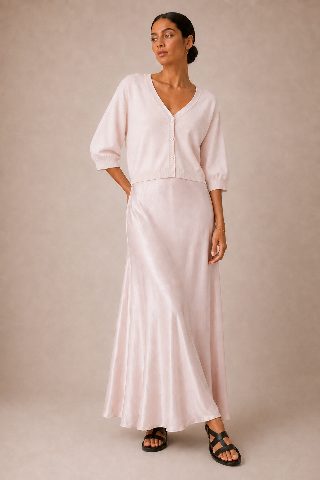 Capucine Satin Slip & Cardigan Set