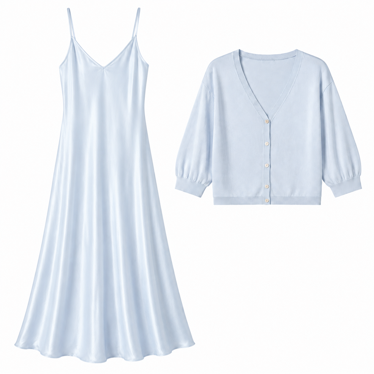 Capucine Satin Slip & Cardigan Set