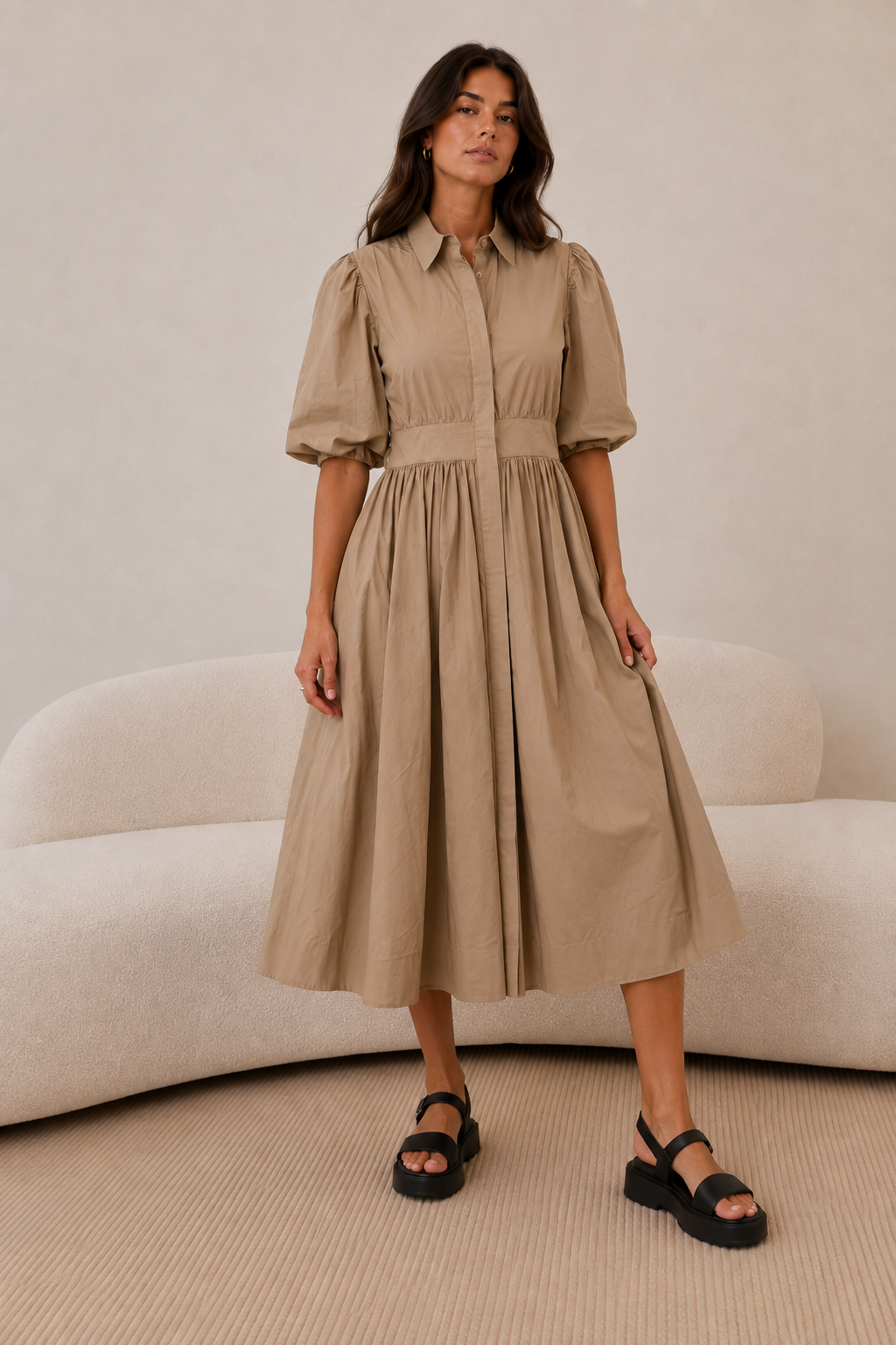 Margot Puff Sleeve Shirt Dress
