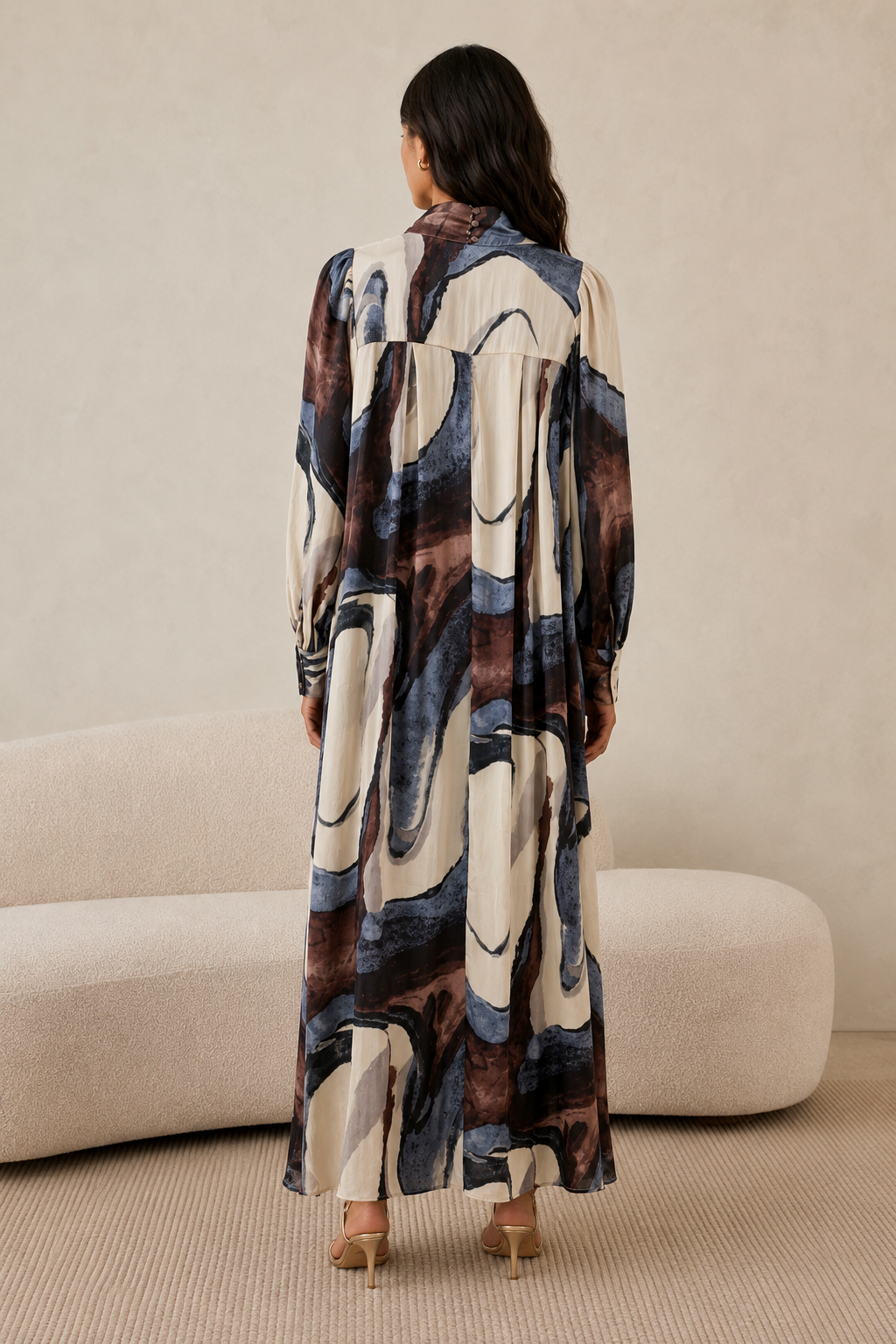 Miranda Abstract Print Dress with Lavalliere Neckline