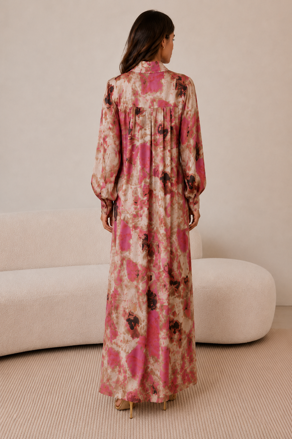 Miranda Abstract Print Dress with Lavalliere Neckline