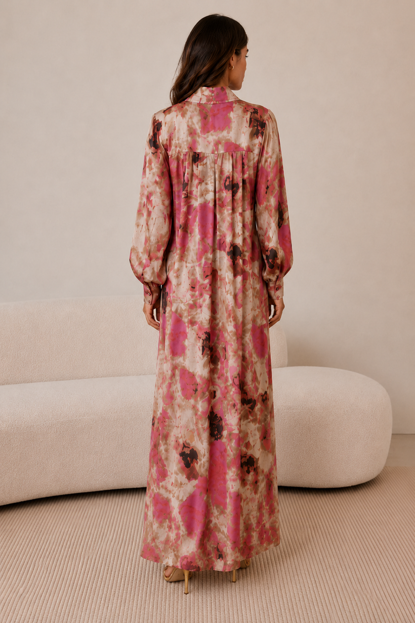 Miranda Abstract Print Dress with Lavalliere Neckline