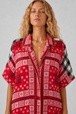 Adri Red Mixed-Print Oversized Shirt Midi Dress