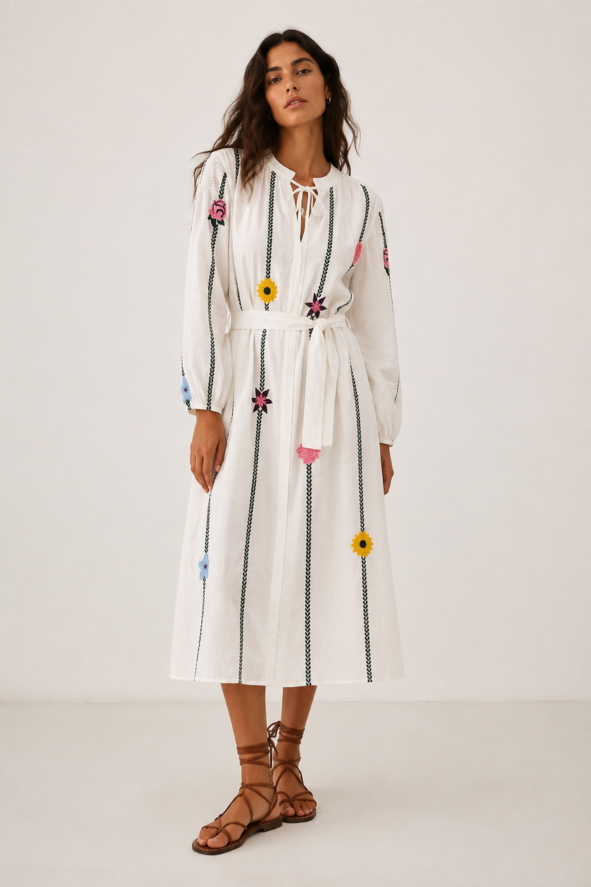 Shira Embroidered Midi Dress