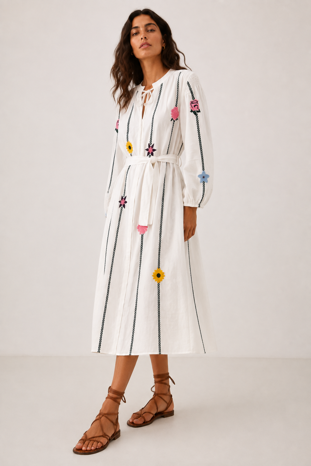 Shira Embroidered Midi Dress