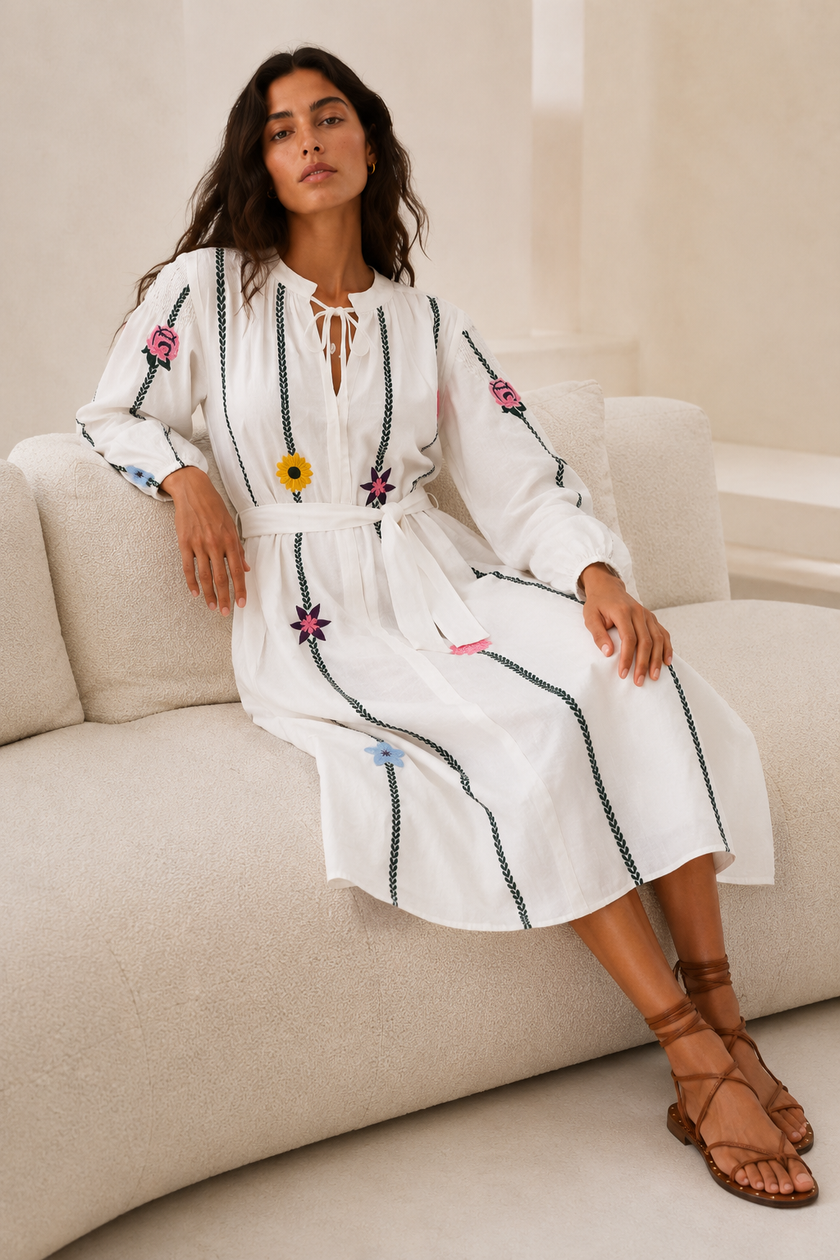 Shira Embroidered Midi Dress