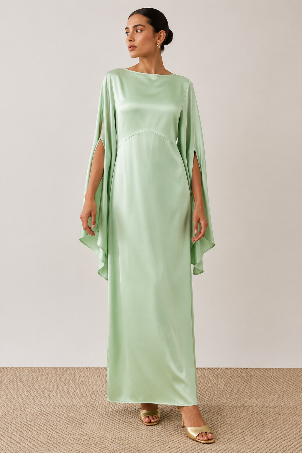 Mila Batwing Sleeve Satin Dress