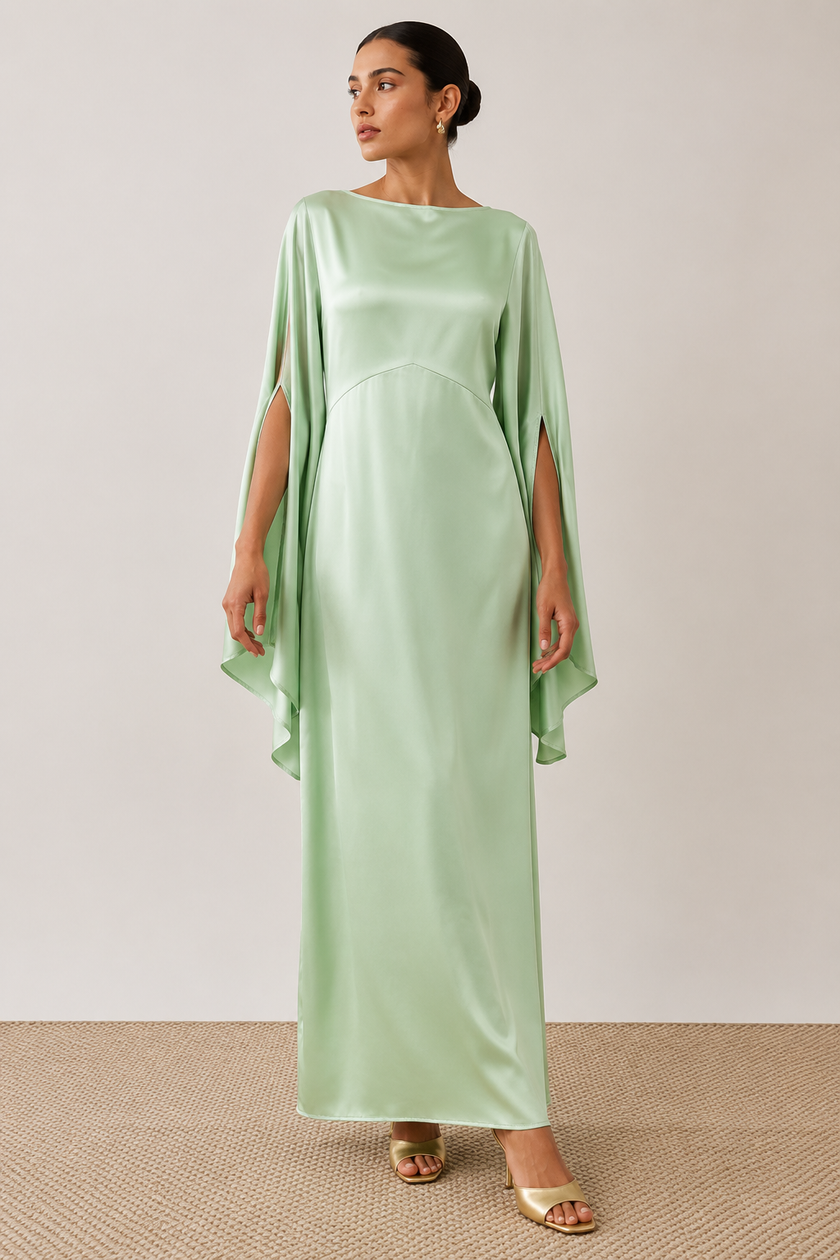 Mila Batwing Sleeve Satin Dress