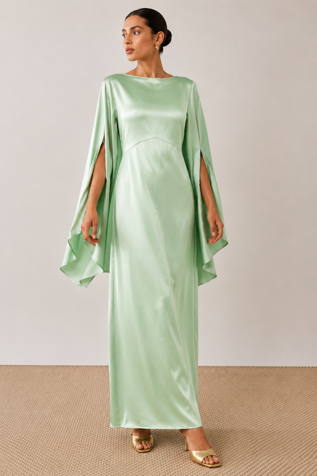 Mila Batwing Sleeve Satin Dress