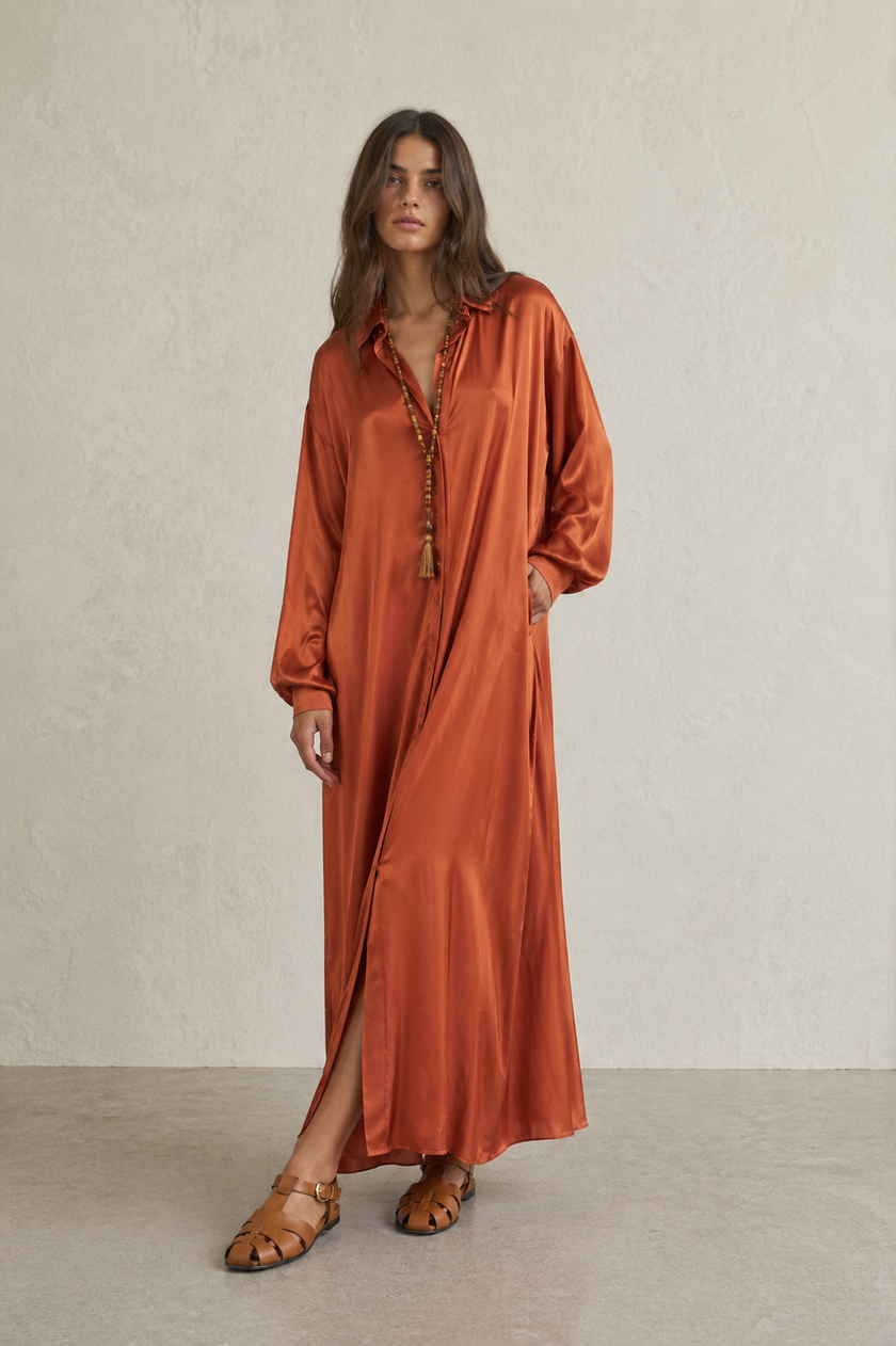 Liora Satin Shirt Dress
