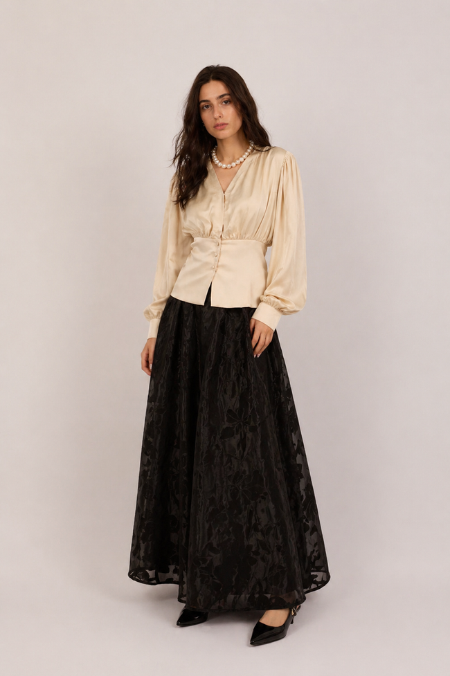 Megan Black Floral Jacquard Maxi Skirt