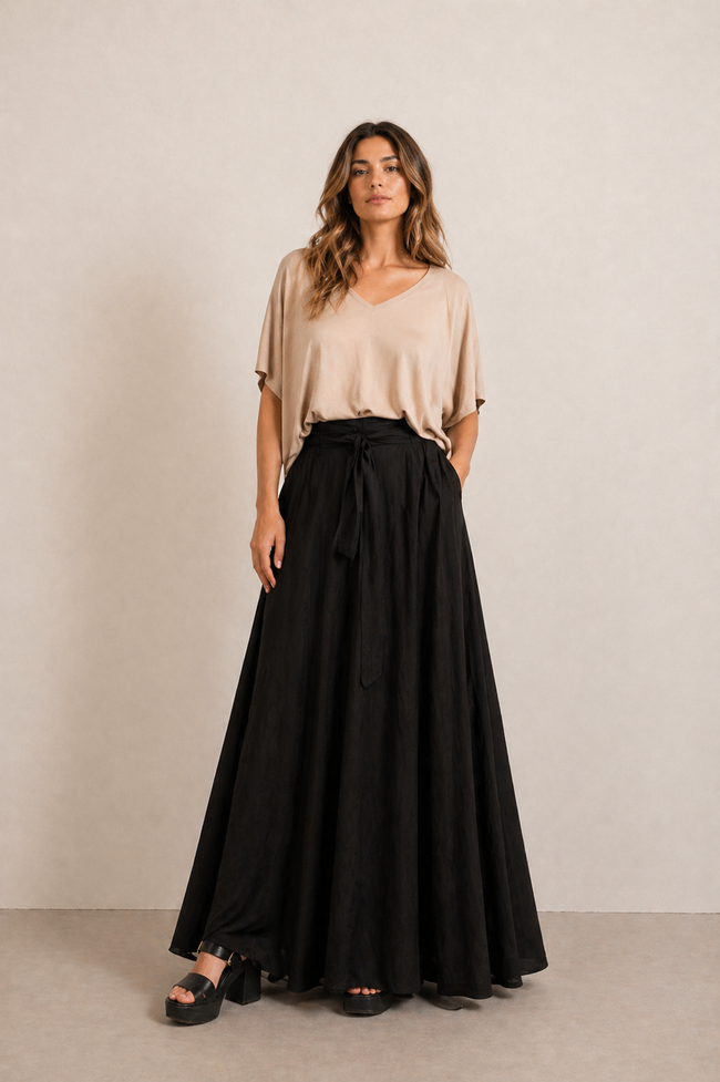 Elena Satin Tie-Waist Skirt