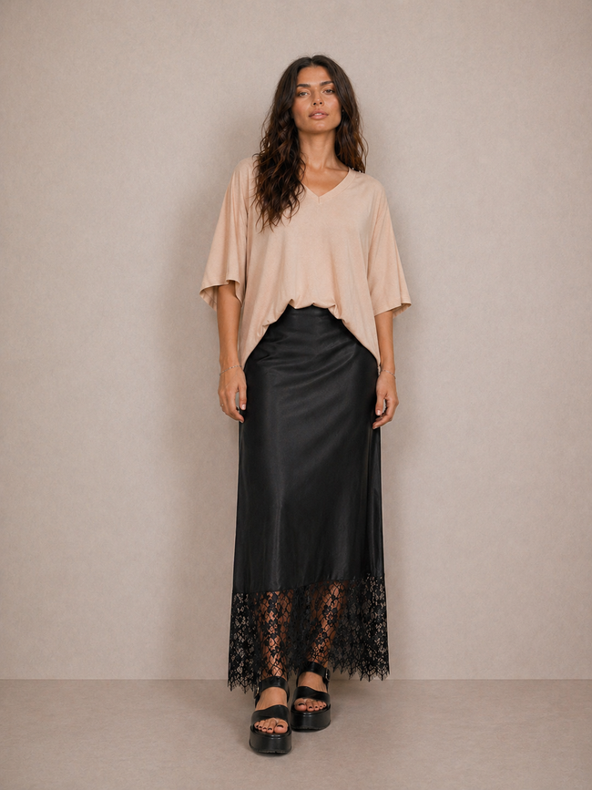 Kate Satin Skirt with Lace Hem