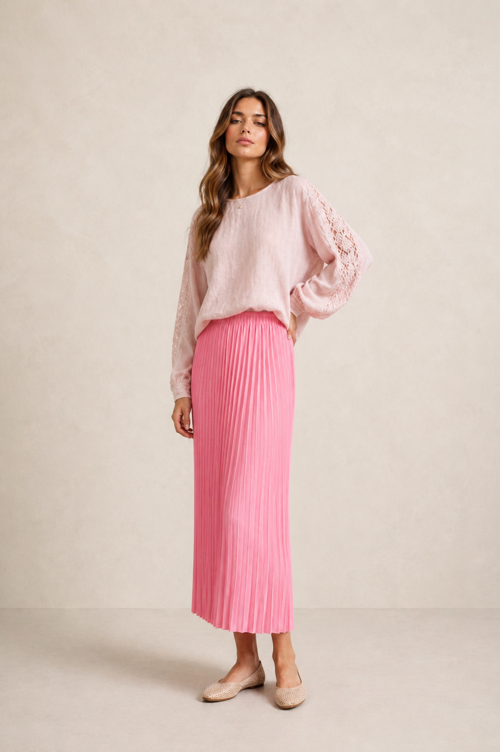 ALICE PINK SATIN PLEATED SKIRT