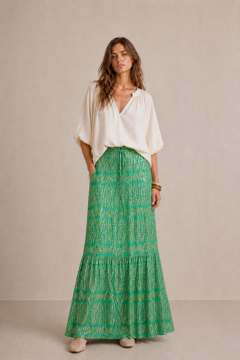HELENA GOLD PRINTED LONG SKIRT
