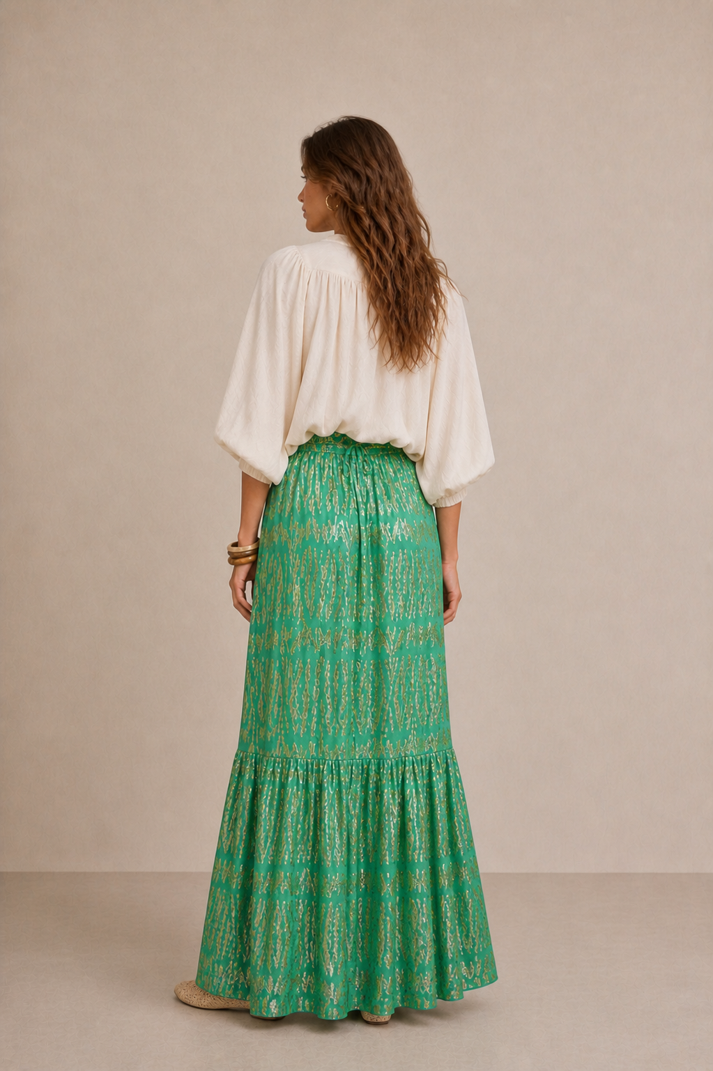 HELENA GOLD PRINTED LONG SKIRT