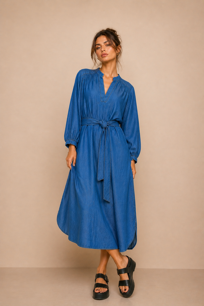 Romy Casual Blue Denim Dress with Side Slit