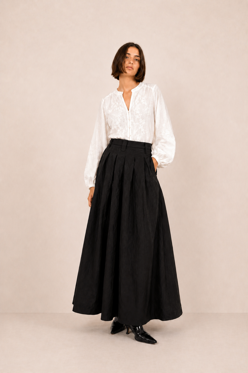 Sophia Pleated Maxi Skirt – Black