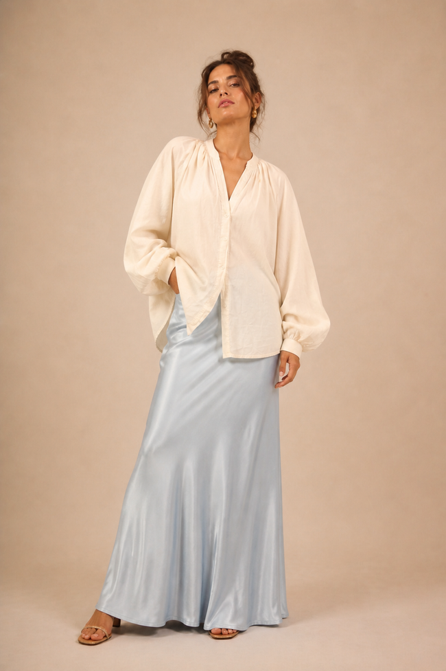 Elena Blouse – Soft Cream Modest Blouse with Voluminous Sleeves