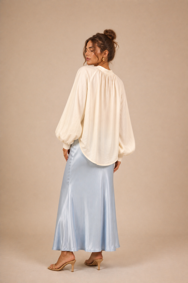 Elena Blouse – Soft Cream Modest Blouse with Voluminous Sleeves