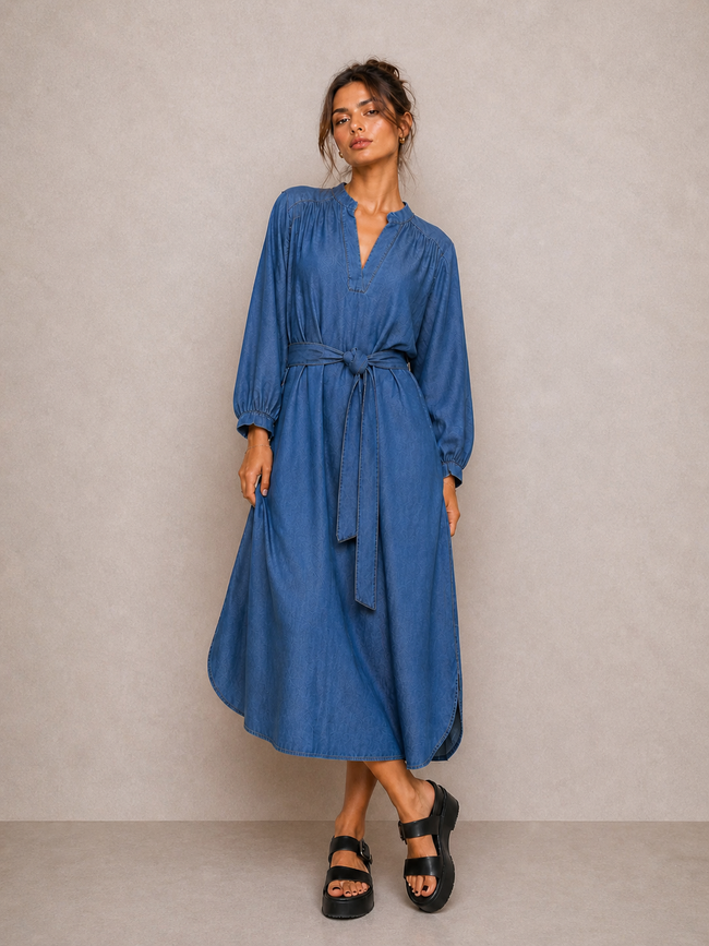 Romy Casual Blue Denim Dress with Side Slit