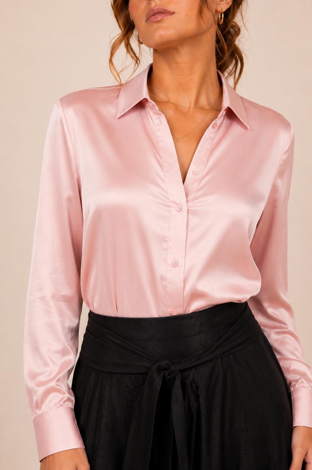 NAYA SATIN LONG-SLEEVE BLOUSE