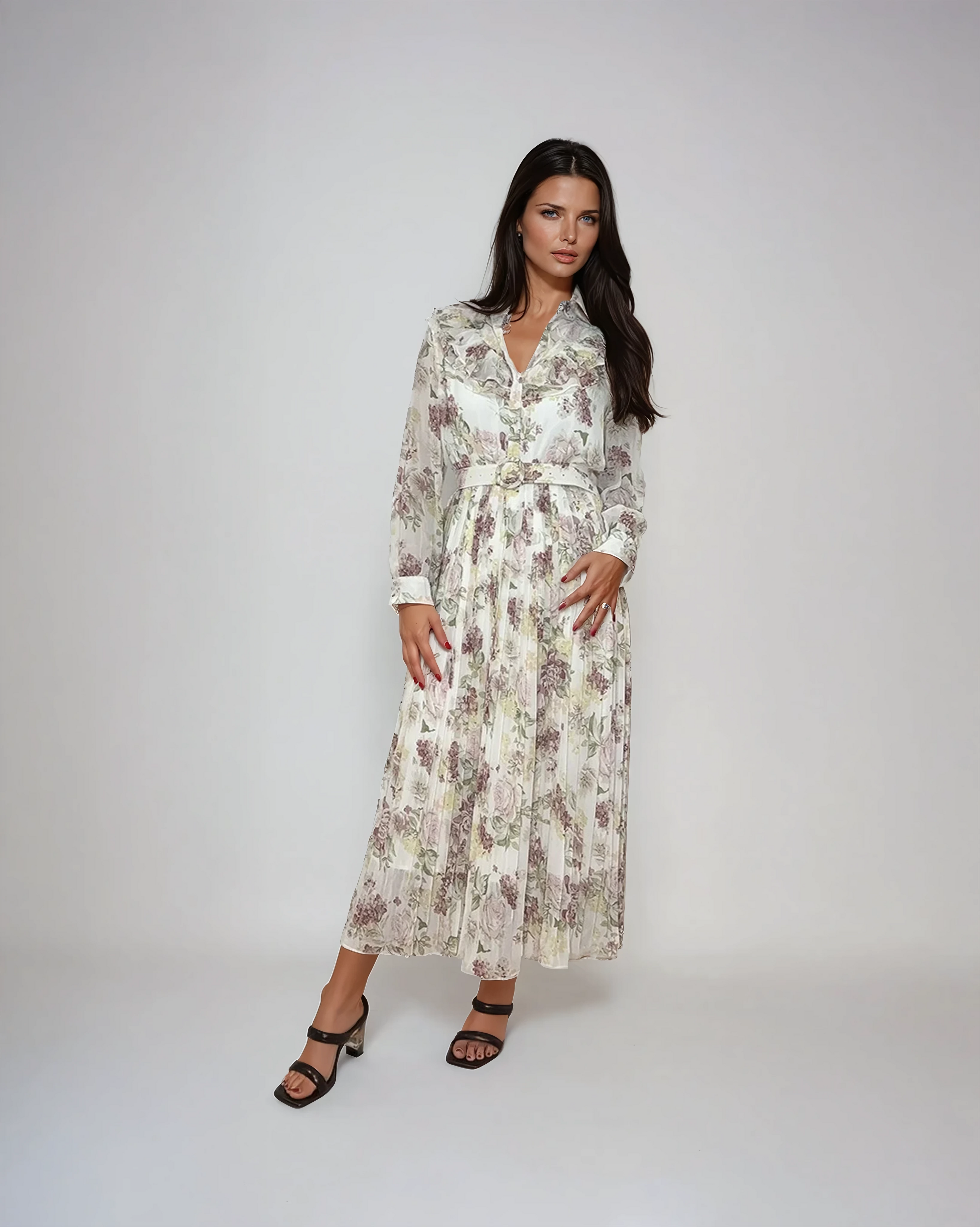Sofia Floral Pleated Chiffon Dress