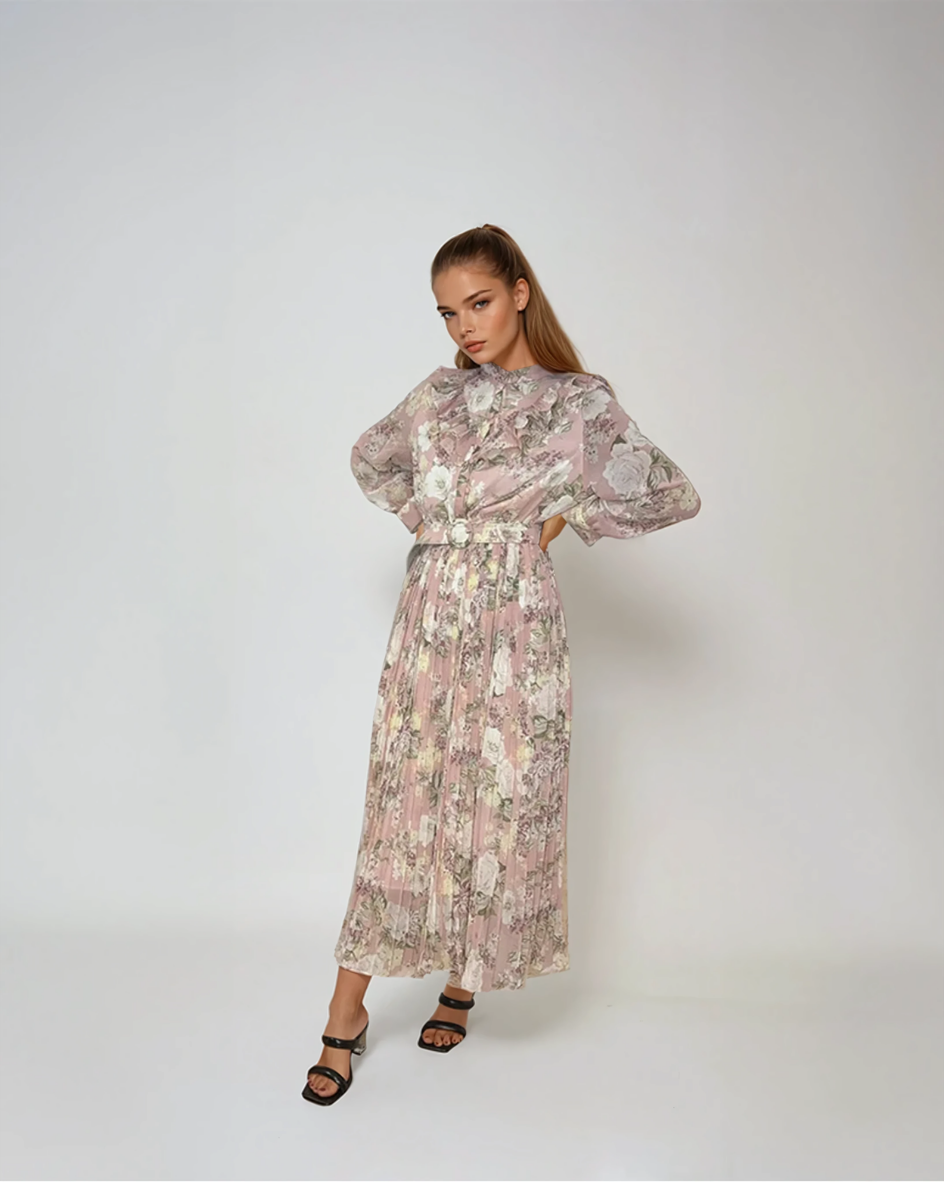 Sofia Floral Pleated Chiffon Dress