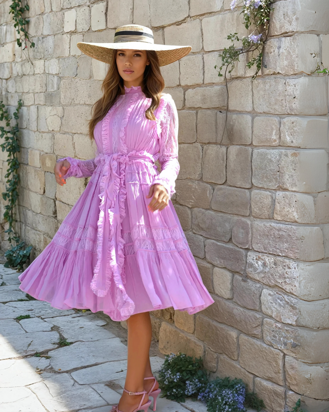 ISABELLA pleated lace midi dress