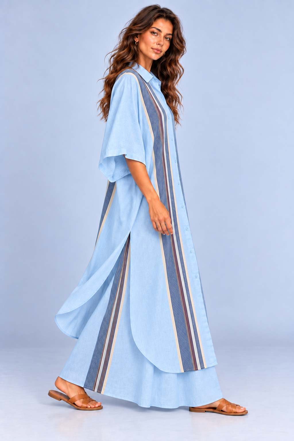 Naomi Striped Linen Shirt Maxi Dress