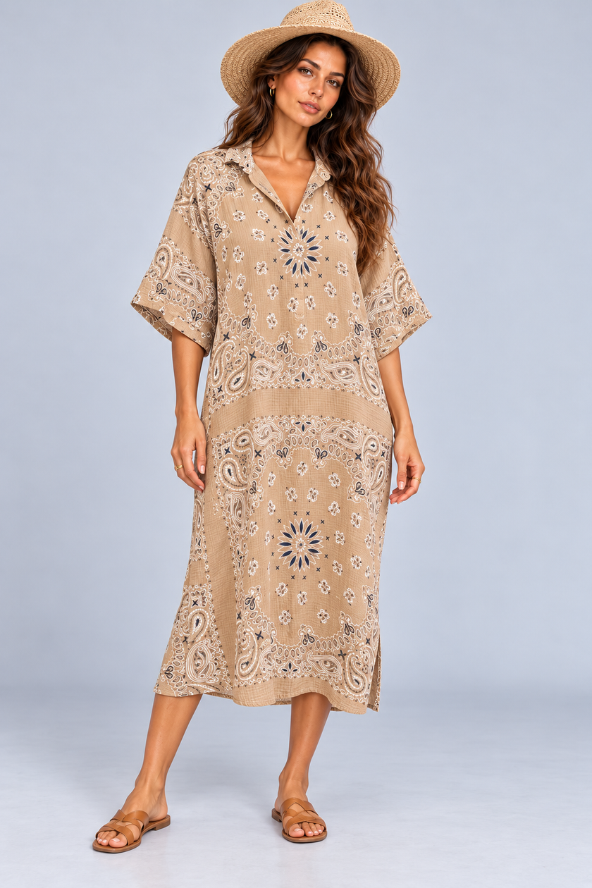 Lev Bandana Print Midi Shirt Dress