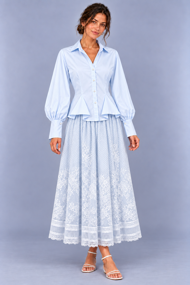 Louise Peplum Bishop Sleeve Blouse