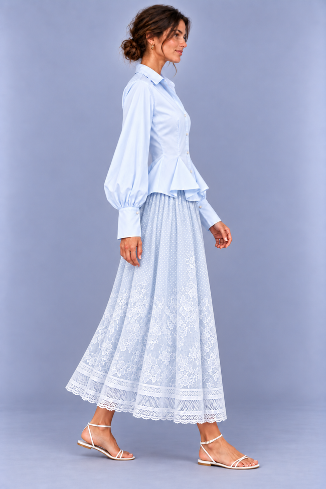 Louise Peplum Bishop Sleeve Blouse
