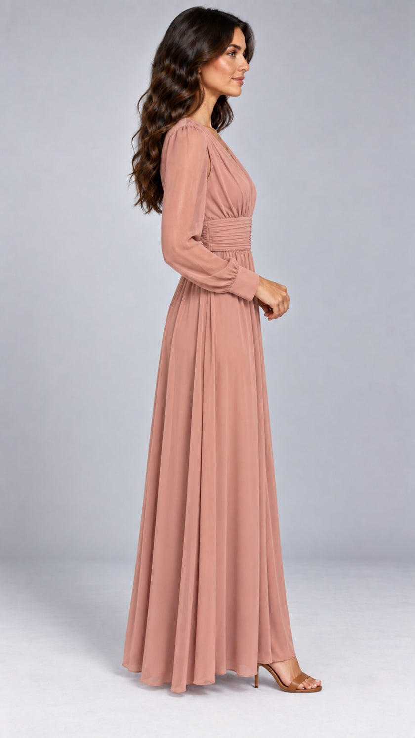 Iris Pleated Waist Chiffon Maxi Dress