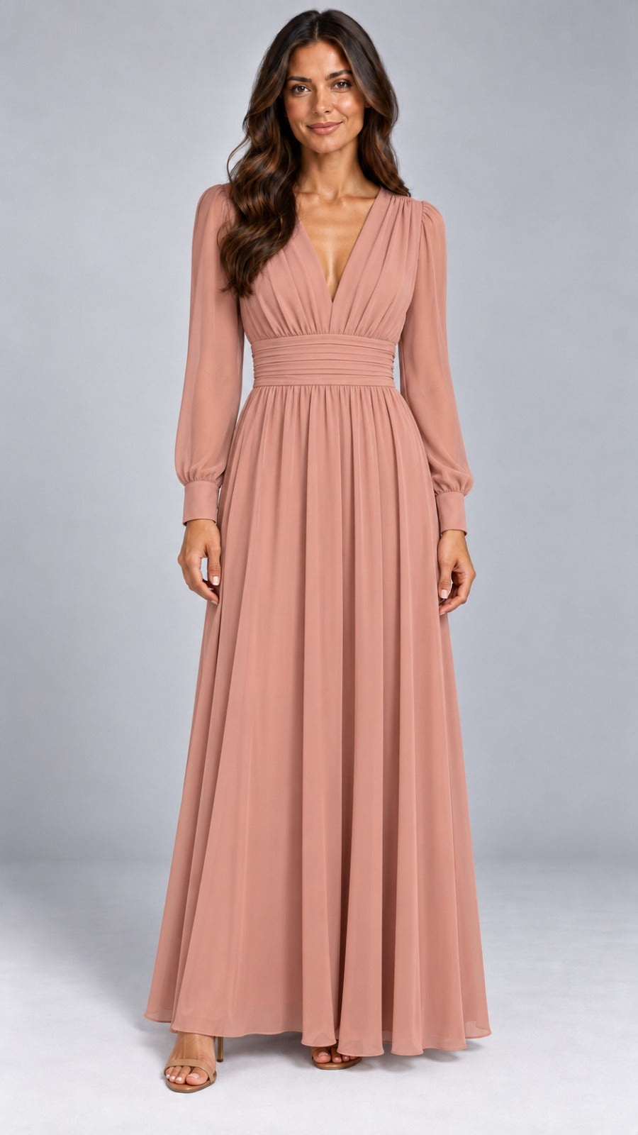 Iris Pleated Waist Chiffon Maxi Dress