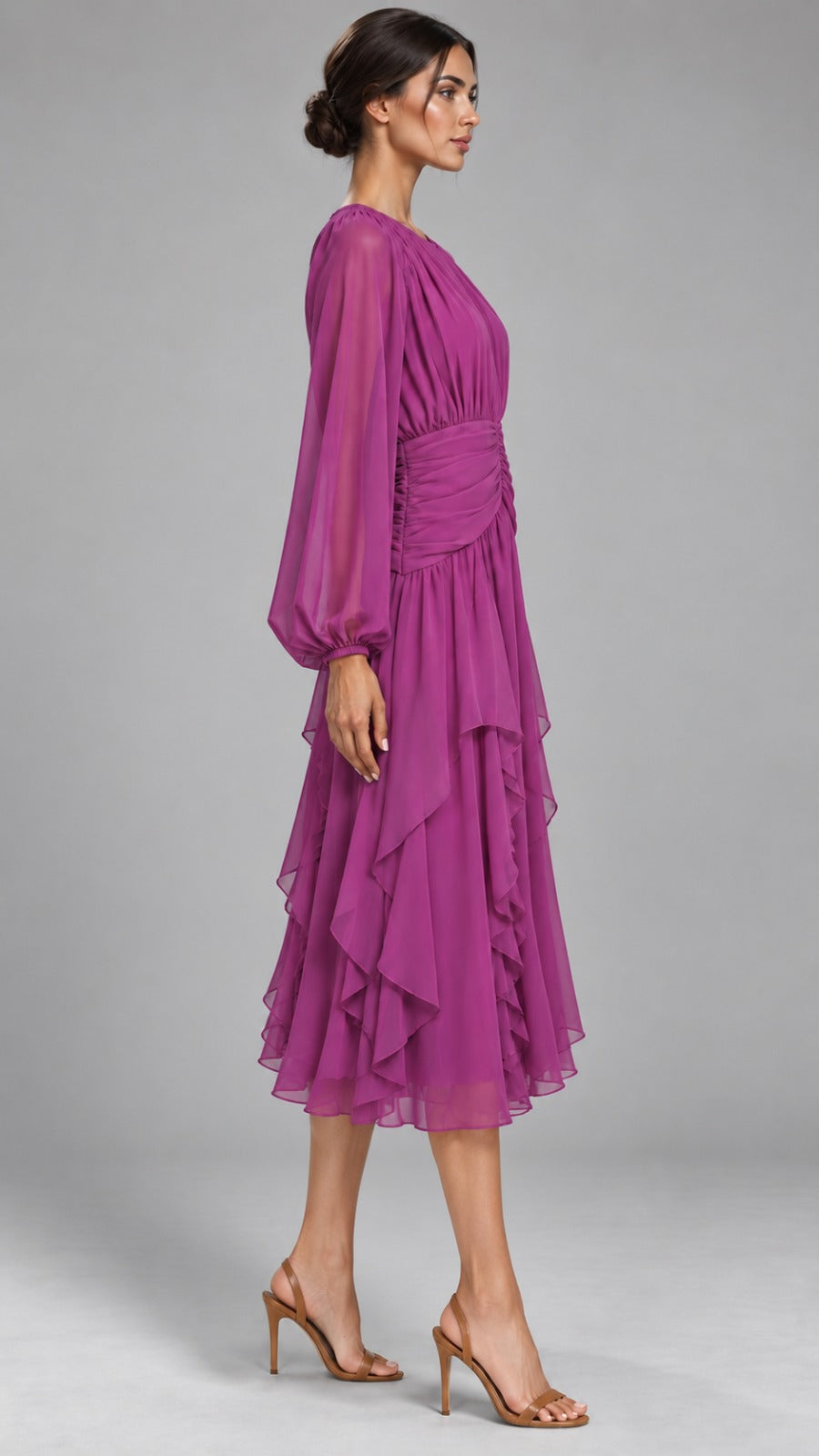 Adele Ruched Chiffon Midi Dress