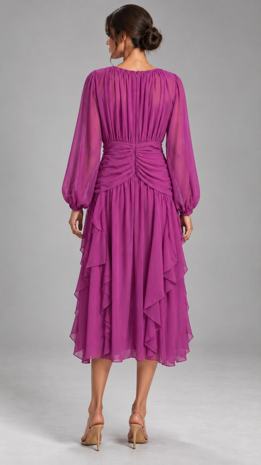 Adele Ruched Chiffon Midi Dress