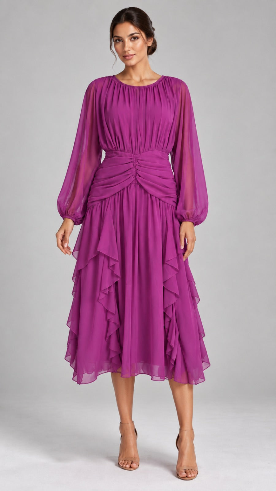 Adele Ruched Chiffon Midi Dress