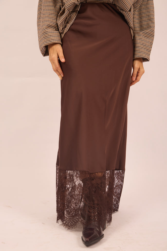 Kate Satin Skirt with Lace Hem