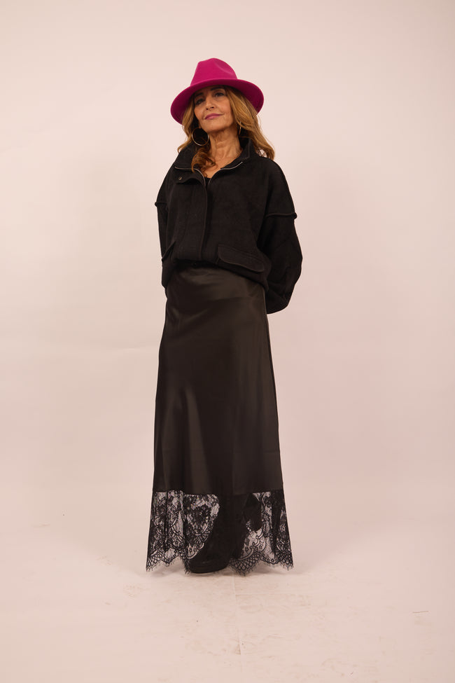 Kate Satin Skirt with Lace Hem