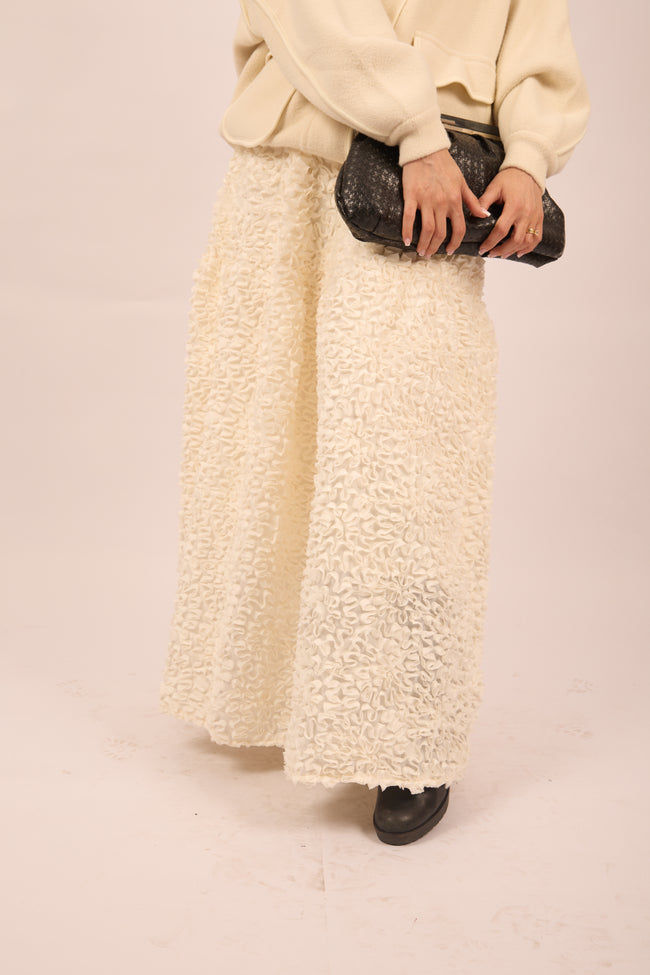 Ella Textured Ivory Maxi Skirt